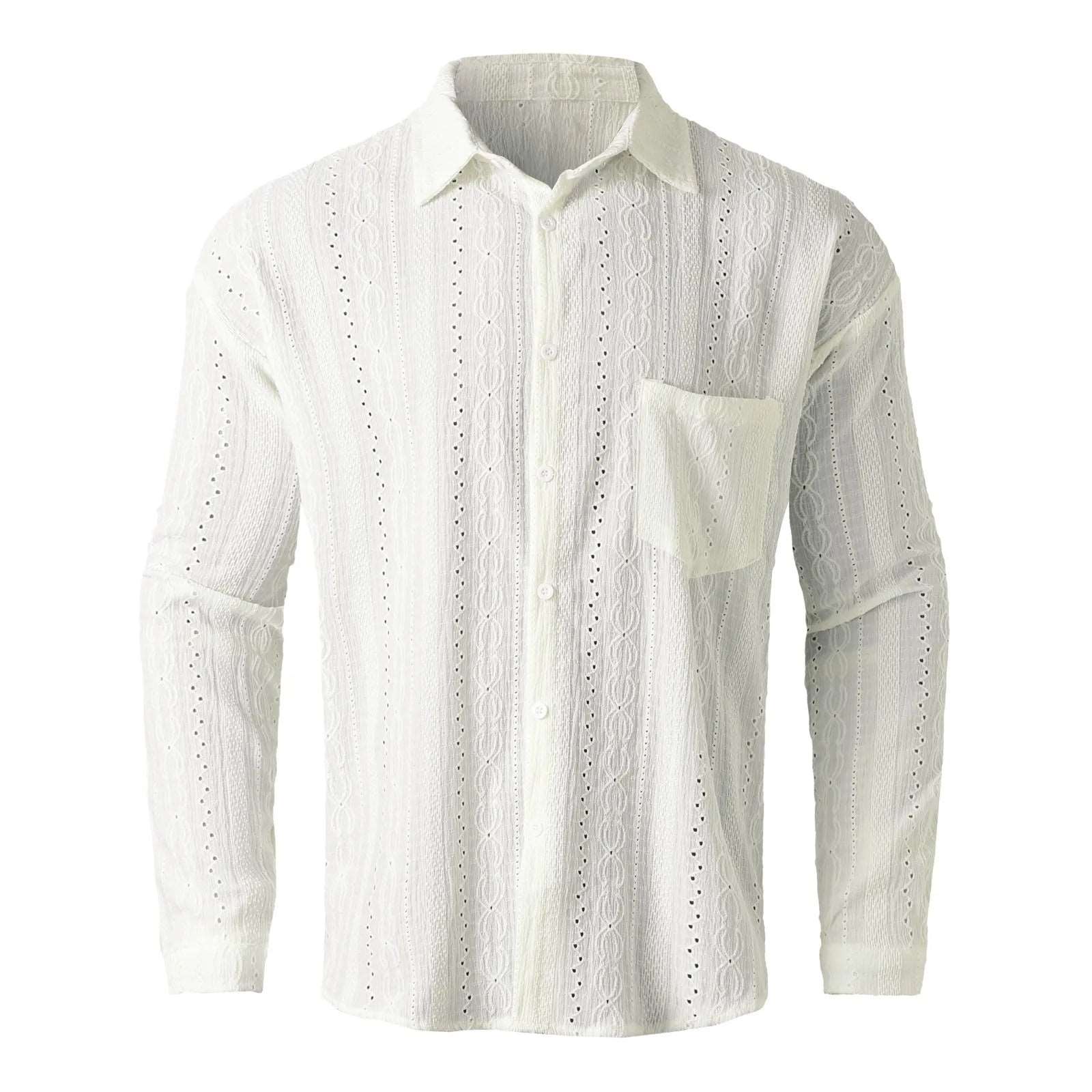 Male Trend Summer Hollow Lapel Shirt Short Sleeve Sexy See Through Shirt Luxury Comfort Brand Male Shirts