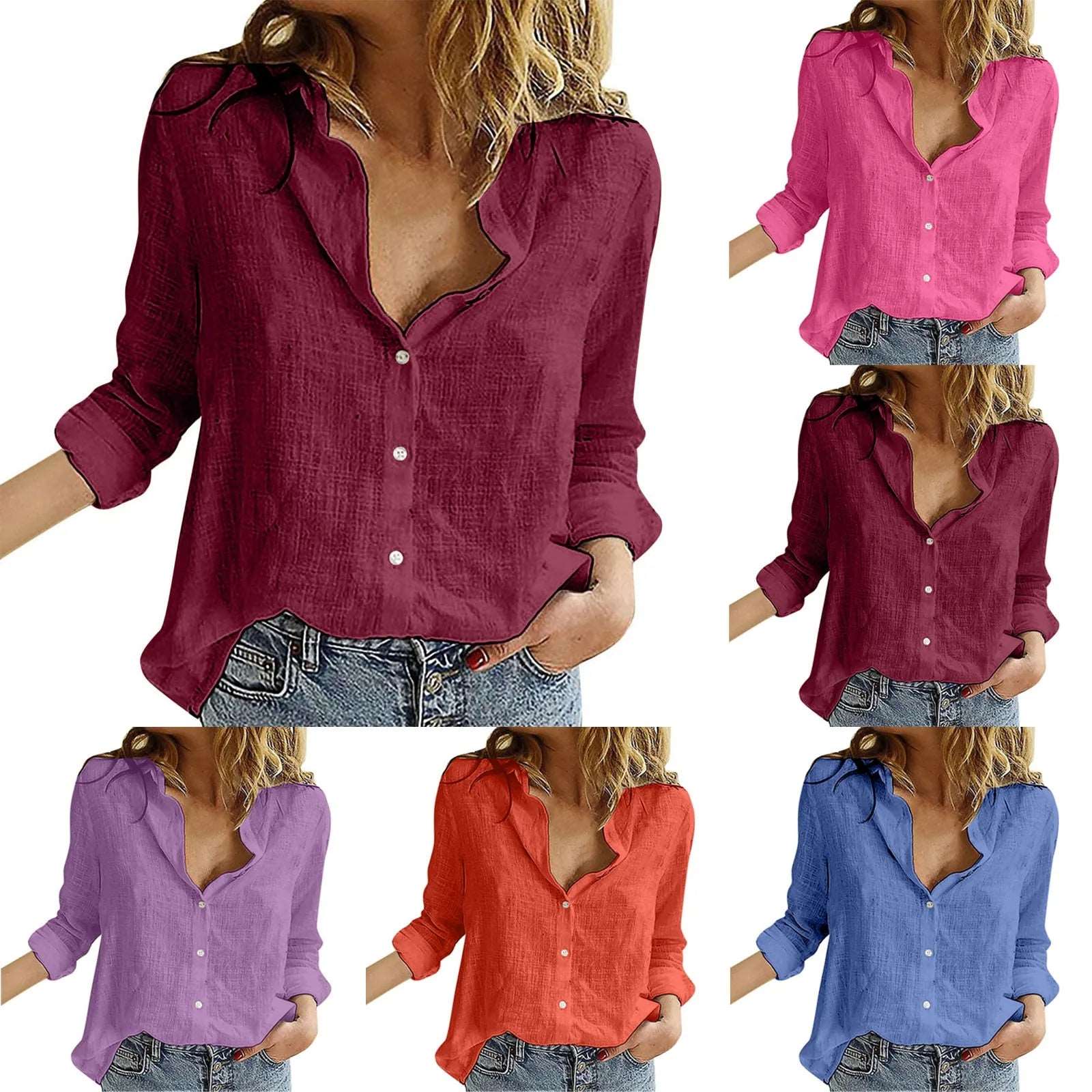 2024 Vintage Cotton Linen Shirt For Women Casual Solid Button Lapel Shirts & Blouses Long Sleeve Loose Tops Tunic Blusas Camisas