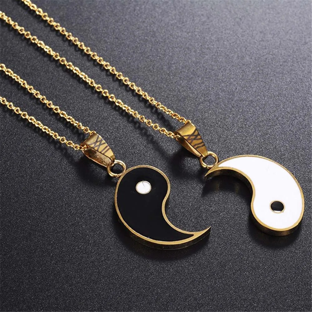 Alloy Yin Yang Pendant Puzzle Piece Necklace Birthday Jewlery Gifts for Couple or Best Friends