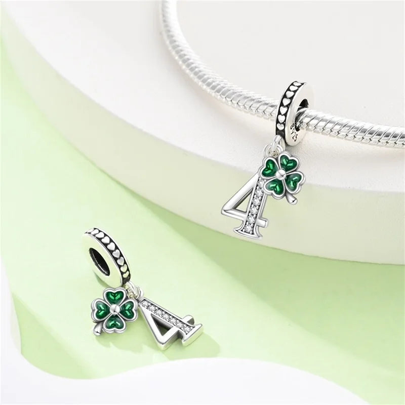 New 925 Sterling Silver Lucky Number Four Leaf Clover Series Charms Beads Fit Pandora 925 Original Bracelet DIY Birthday Jewelry