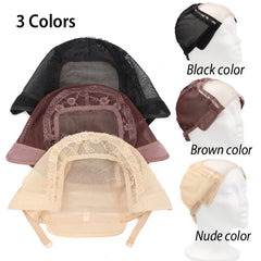 Gorro de encaje frontal para hacer pelucas con correa ajustable Gorro de tejido de red de encaje suizo sin pegamento para hacer pelucas con cierres frontales