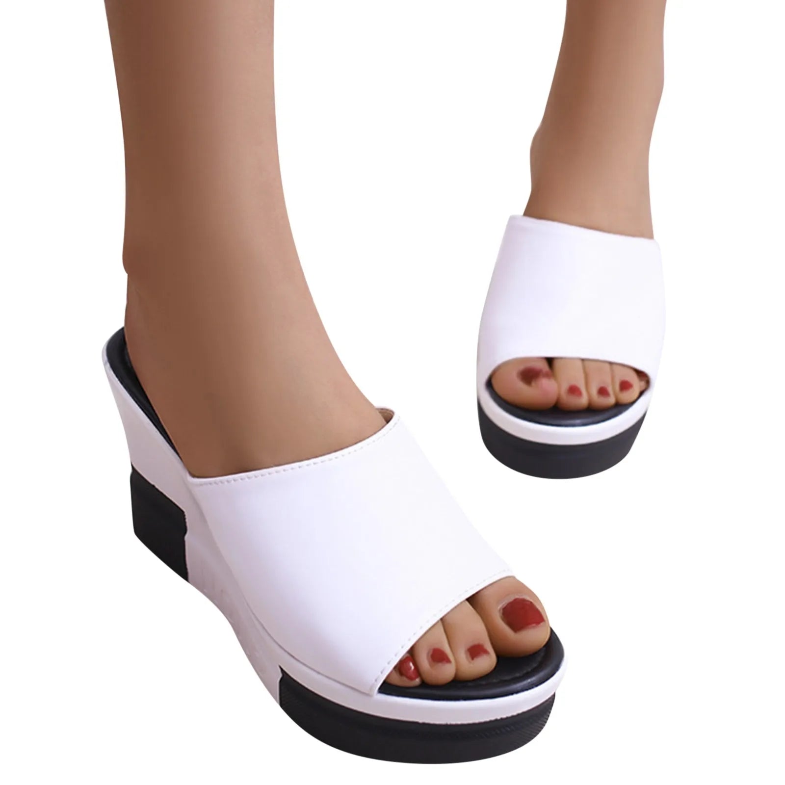 Summer Outdoor Women's Wedges Slippers Slip-On Shoes for Women Wedges Platform Sandals WomenPeep Toe Leather Sandals Shoes