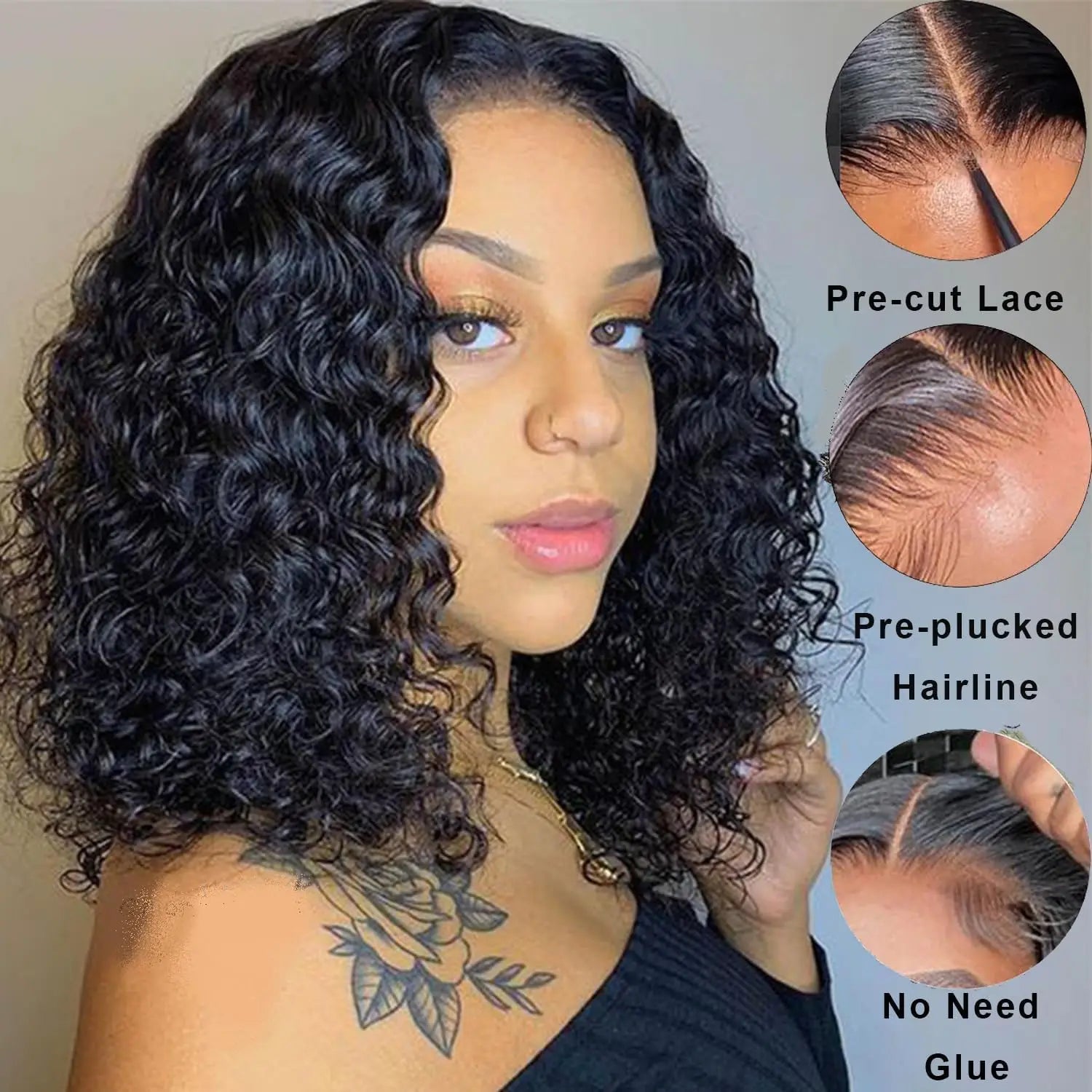 Glueless Wig Human Hair Ready To Wear Deep Wave Frontal Wig Short Curly Bob Wig Human Hair 4x4 13x4 Lace Front Human Hair 180%