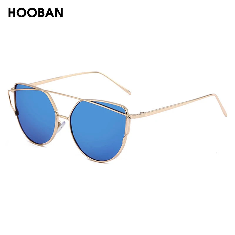 HOOBAN Classic Cat Eye Sunglasses Women Fashion Metal Big Cateye Sun Glasses For Ladies Vintage Mirror Shades Oculos UV400