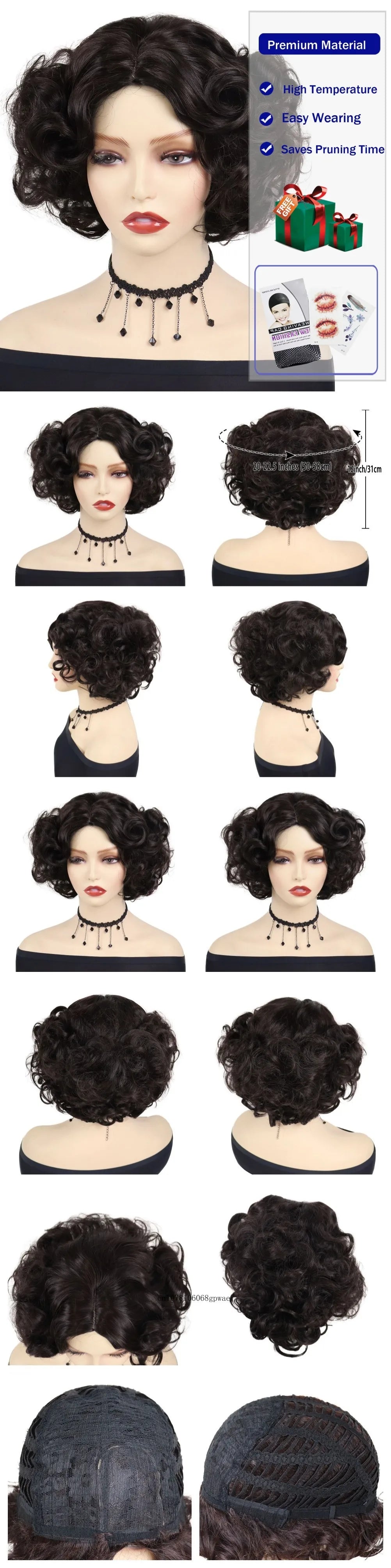 Synthetic Blue Wigs Cosplay Halloween Party Carnival Use Short Curly Wig for Women Natural Fluffy Hair Side Parting Hairstyle