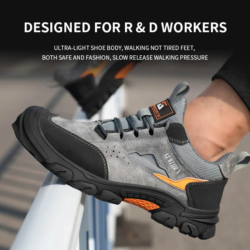 Cowhide Safety Shoes Breathable Work Shoes Steel Toe Anti Smash Safety Boots Fashion Work Sneakers Men Work Boots Indestructible