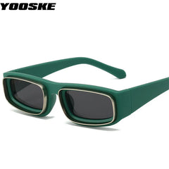 YOOSKE Rectangular Sunglasses Women Men Brand Designer Vintage Double Circle Metal Frame Sun Glasses Trendy Travel Style Eyewear