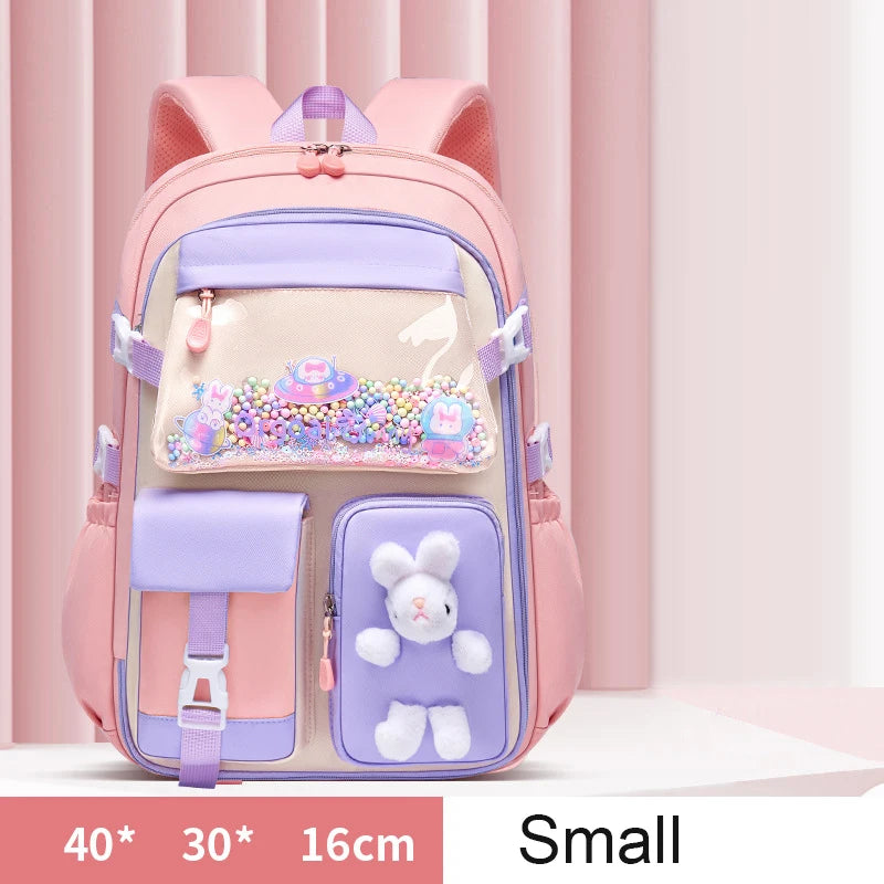 Primary School Backpack 1-5 Grade Cute Colorful School Bag For Girls Waterproof Large Capacity Cartoon rabbit Mochila Escolar