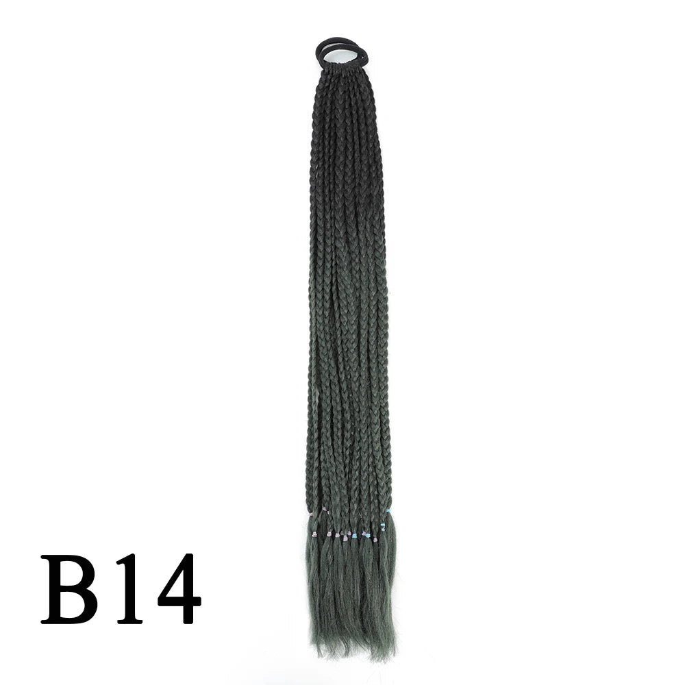 Synthetic 24 Inch Long Colored Box Braids Hair Ponytail With Rubber Bands Rainbow Twist Braided Highlights Ponytail For Women