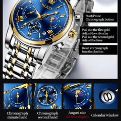 OLEVS 2895 Top Brand Men's Watch Business Multi functional Waterproof Moon Phase Calendar Chronograph Luxury Quartz Men's Watch