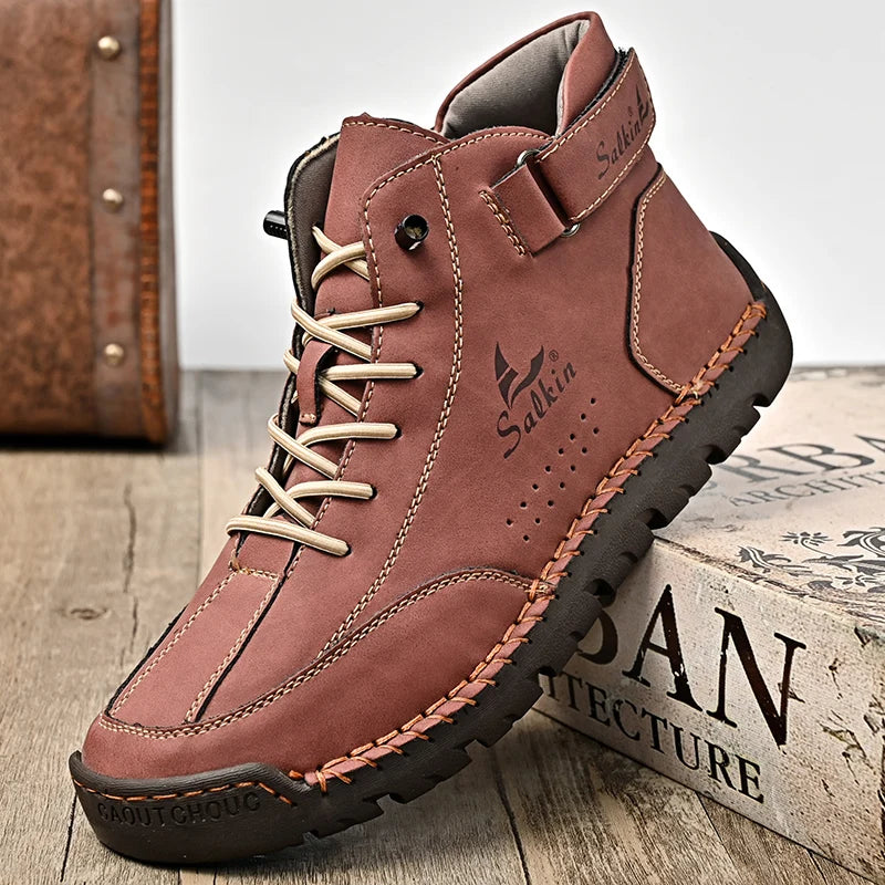 Neue 2024 handgemachte Leder Männer Stiefel Mode Designer Schuhe Mann Leder Stiefeletten Männer Walking Schuh Atmungsaktive Hombres Botas