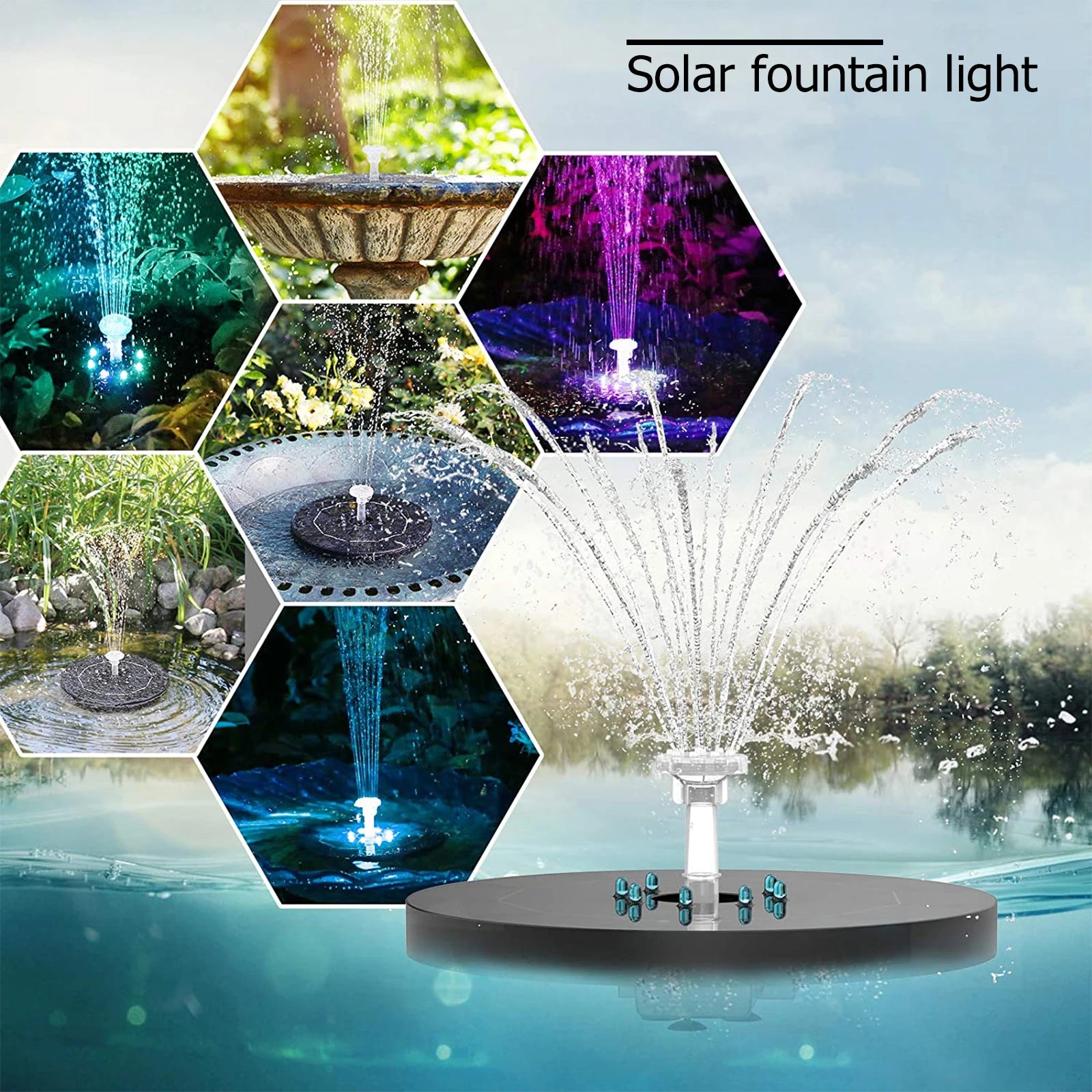 Solar Fountain Pump 3.5W LED Lights Solar Panel Powered Fountain Colorful Garden Pond Decoration Pump Waterfall Swimming Pools