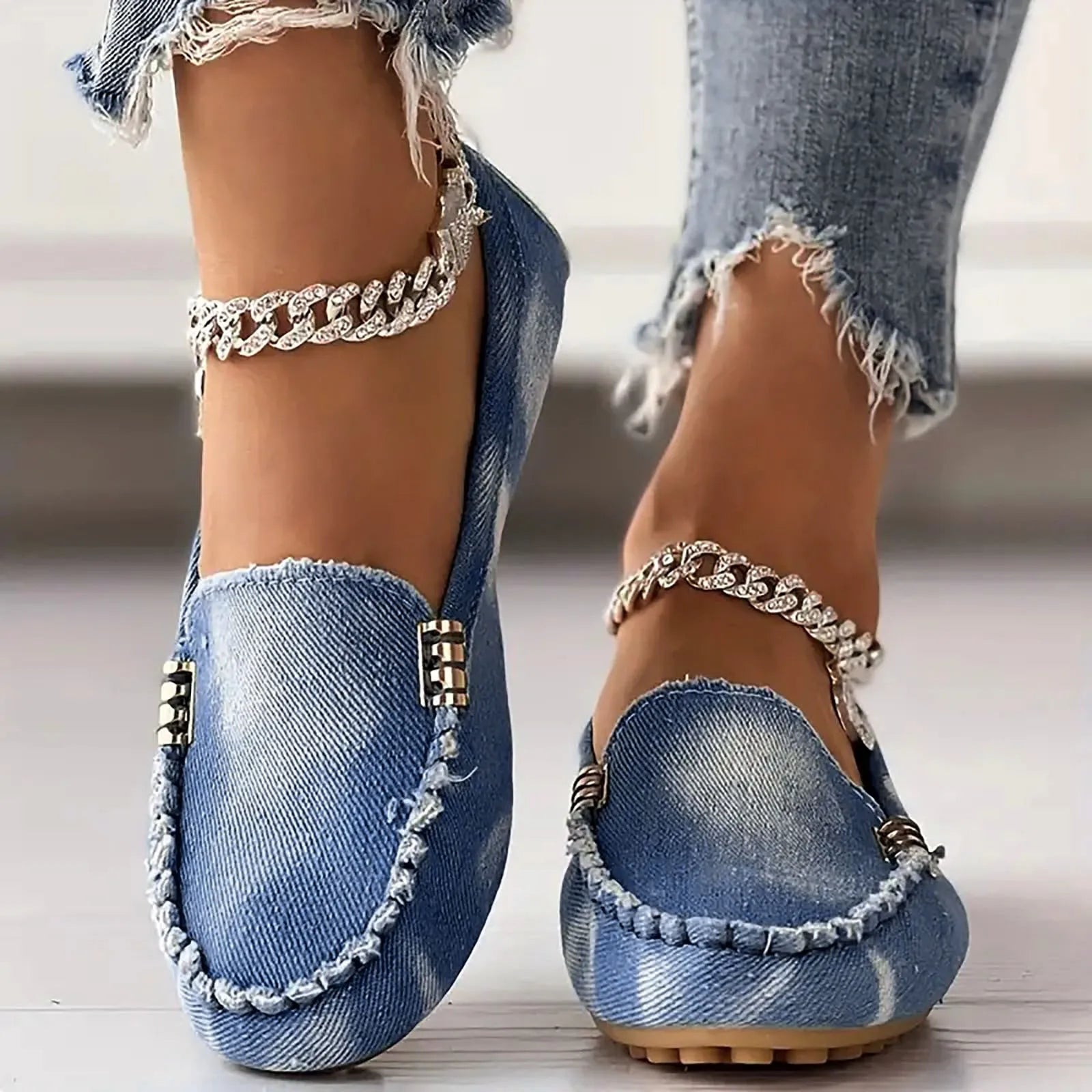 Walking Flat Shoes For Women Round Toe Thick Bottom Casual Denim Shoes Spring And Autumn Vintage Chunky Sneakers Ladies Flats