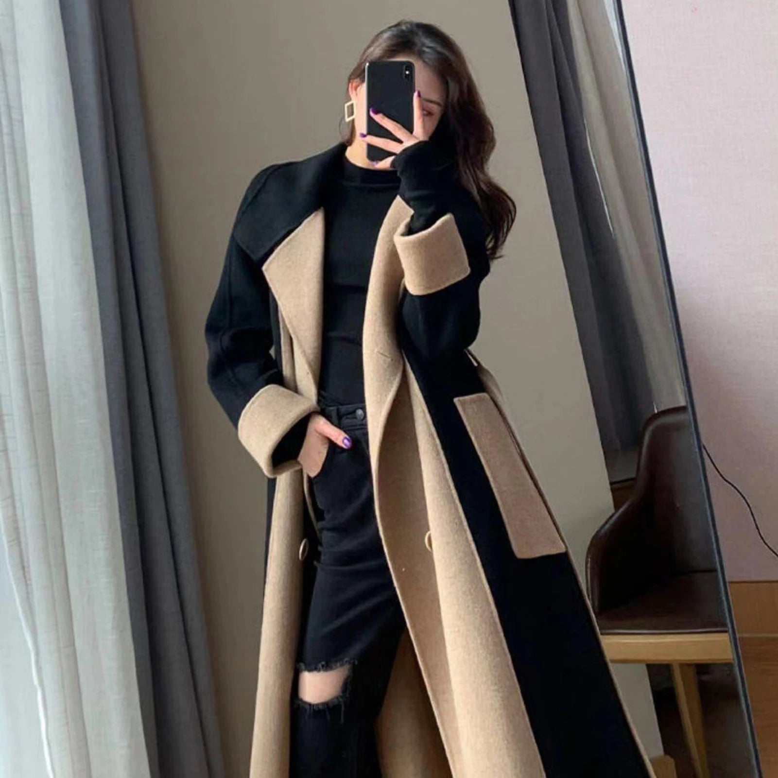 Women Winter Coat Chic Lapel Women Winter Overcoat Outwear Women Winter Overcoat  Elegant Soft Winter Overcoat for Shopping