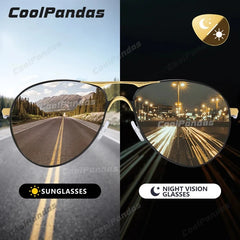 CoolPandas - Gafas de sol de aviación de alta calidad para hombre, polarizadas, fotocromáticas, para conducir, con visión diurna y nocturna, para piloto, para mujer, UV400