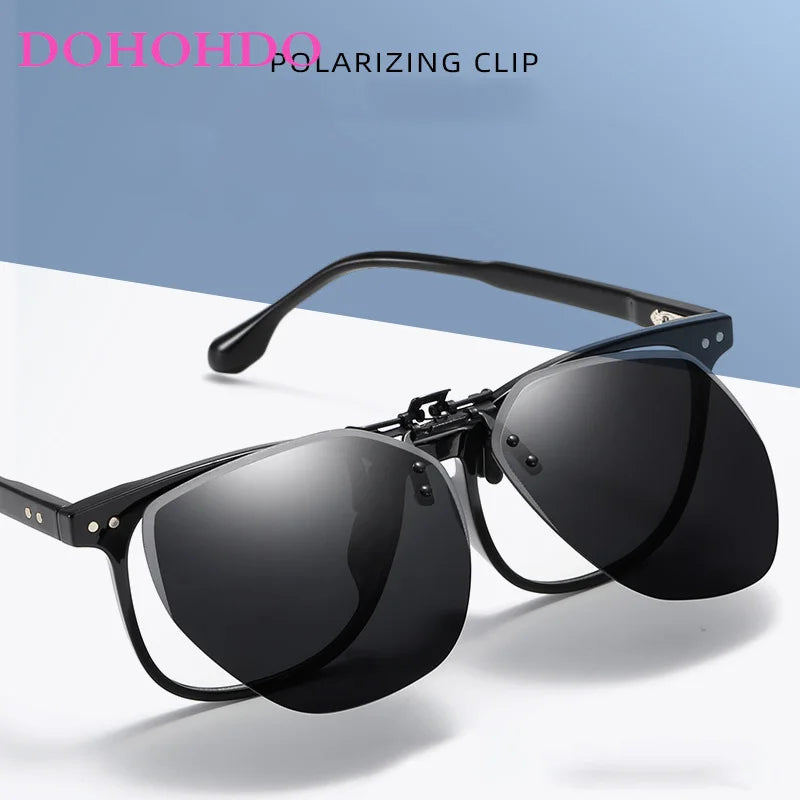 DOHOHDO New Men Women Clip On Sunglasses Polarizing UV400 Protention Vintage Clip Polarized Glasses Night Vision Driving Goggles