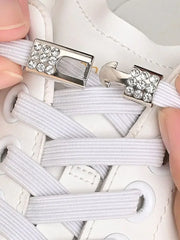 Fashion Flat Shoe Laces Suitable for Sneakers Elastic No Tie Shoelaces Rhinestone Cross Lock Tieless Shoelace and Athletic Shoes