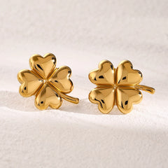 Uworld 18K Gold Plated Stainless Steel Lucky Four-leaf Clover Drop Earrings For Woman Girls Cute Floral pendientes Gift