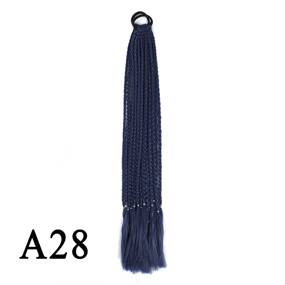 Synthetic 24 Inch Long Colored Box Braids Hair Ponytail With Rubber Bands Rainbow Twist Braided Highlights Ponytail For Women