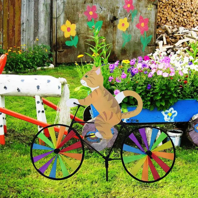 Animal Bike Wind Spinner Cat Puppy Windmill Outdoor Garden Decoration Pinwheel Home Yard Art Decoration Gift