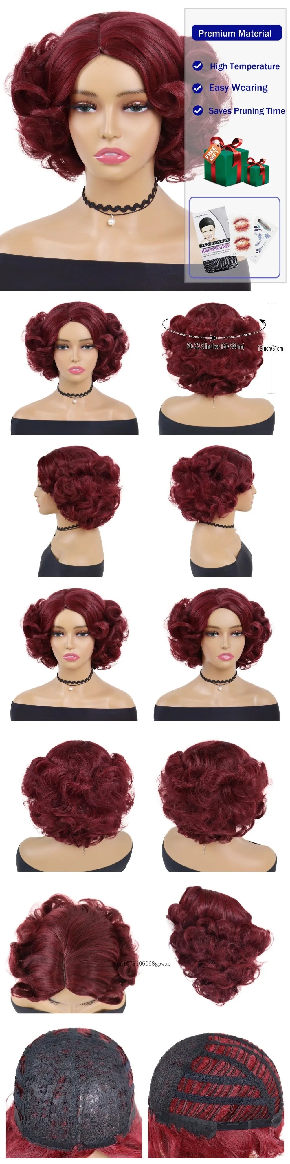 Synthetic Blue Wigs Cosplay Halloween Party Carnival Use Short Curly Wig for Women Natural Fluffy Hair Side Parting Hairstyle