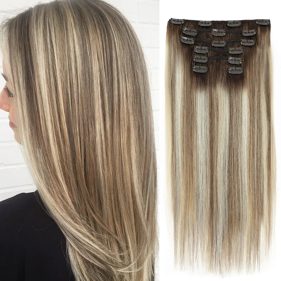 BHF Clip in Hair Extensions Human Hair Straight Hairpiece Natural Hair Extensions Full Head Clip In Natural Hair Clip