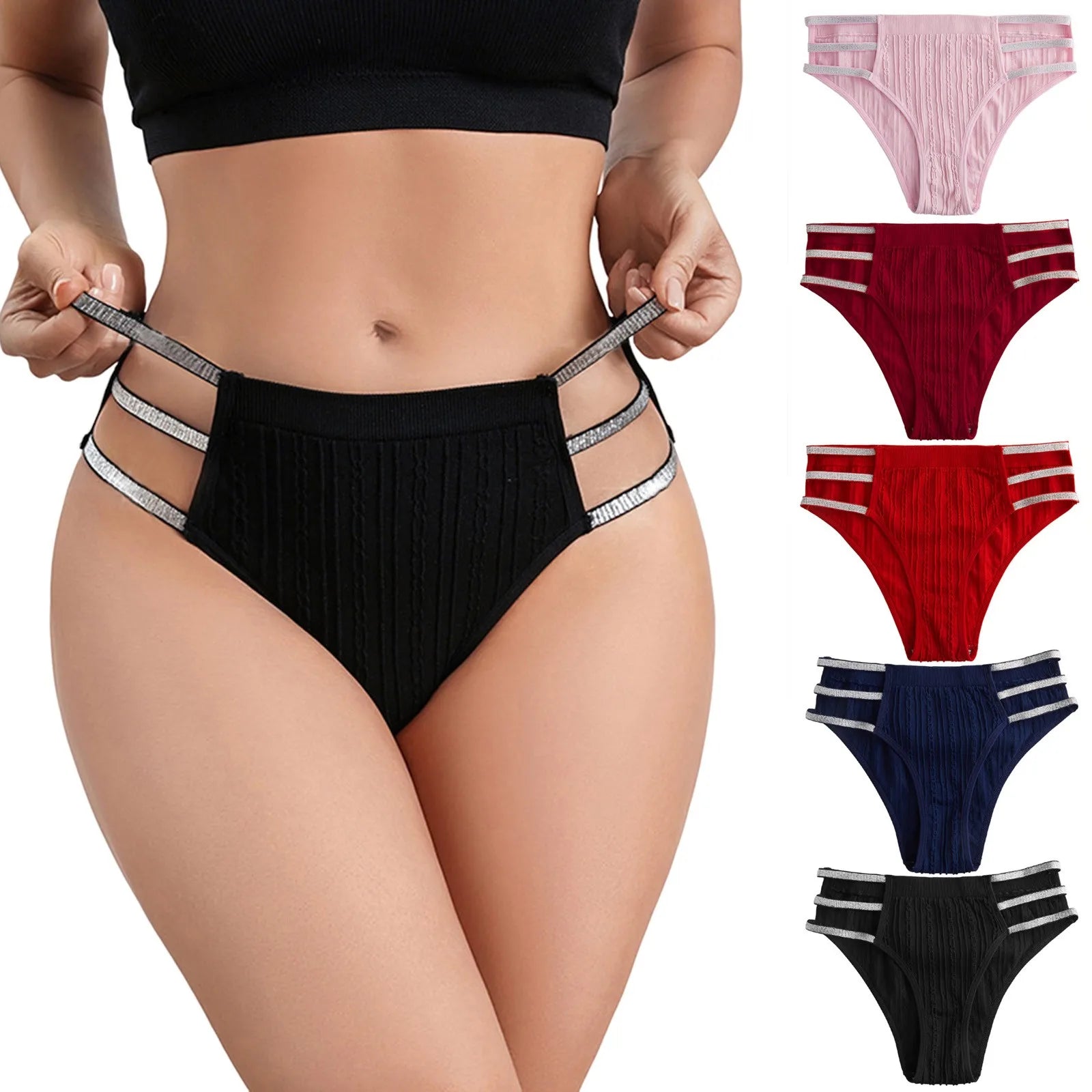 Lingerie For Ladies Lace Stretch Soft Panties Thongs Solid Low Waist Briefs Breathable Seamless Underwear Woman Clothing