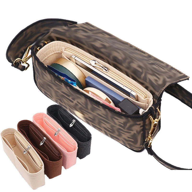 Felt Cloth Insert Bag Organizer Fits Women's Baguette Bag Makeup Tote Handbag Organizers Travel Inner Purse Cosmetic Bags