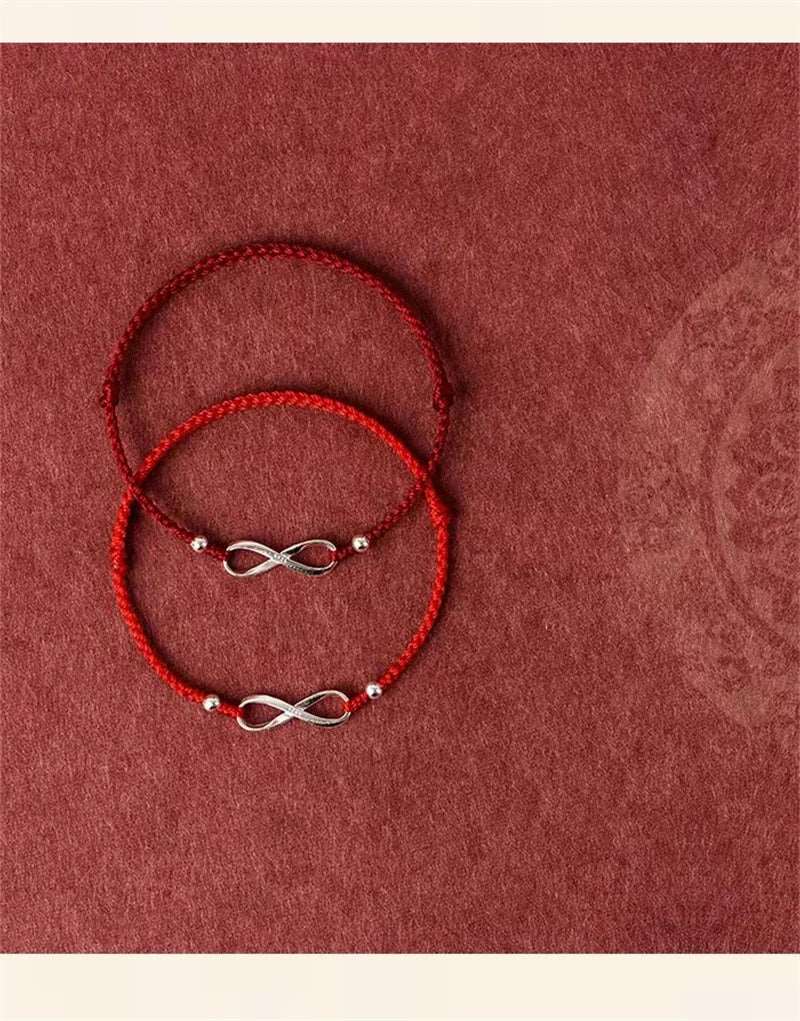 22cm 925 Silver Rope Bracelets Women Infinite Eight Lucky Red Thread Line String Bracelets For Women Girl Non Fading