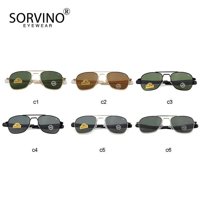 Retro Green AO Pilot Sunglasses Luxury Brand Designer Male Sun Glasses American Army Military Optical Glass Lens Shades Eyewear