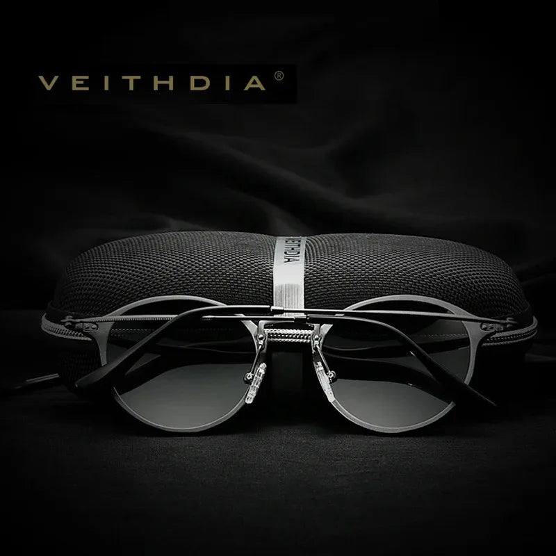 VEITHDIA Gafas de sol para hombre, gafas de sol unisex redondas de moda con revestimiento polarizado, gafas deportivas de espejo para conducir para hombre y mujer 6358