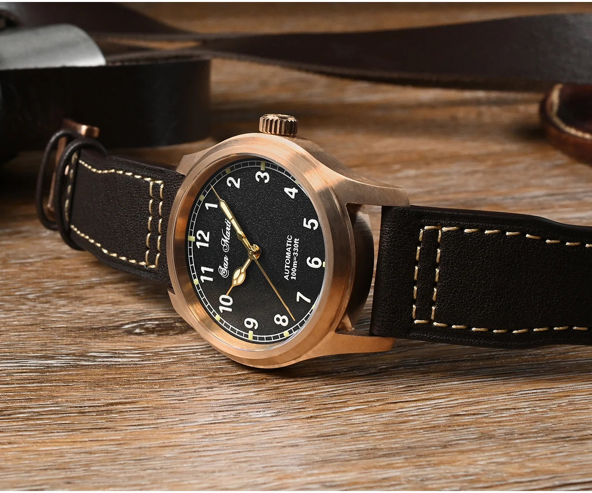 San Martin 37mm Pilot Men Watch YN55 Cusn8 Bronze Vintage Military Simple Style Automatic Mechanical Leather 100M Waterproof