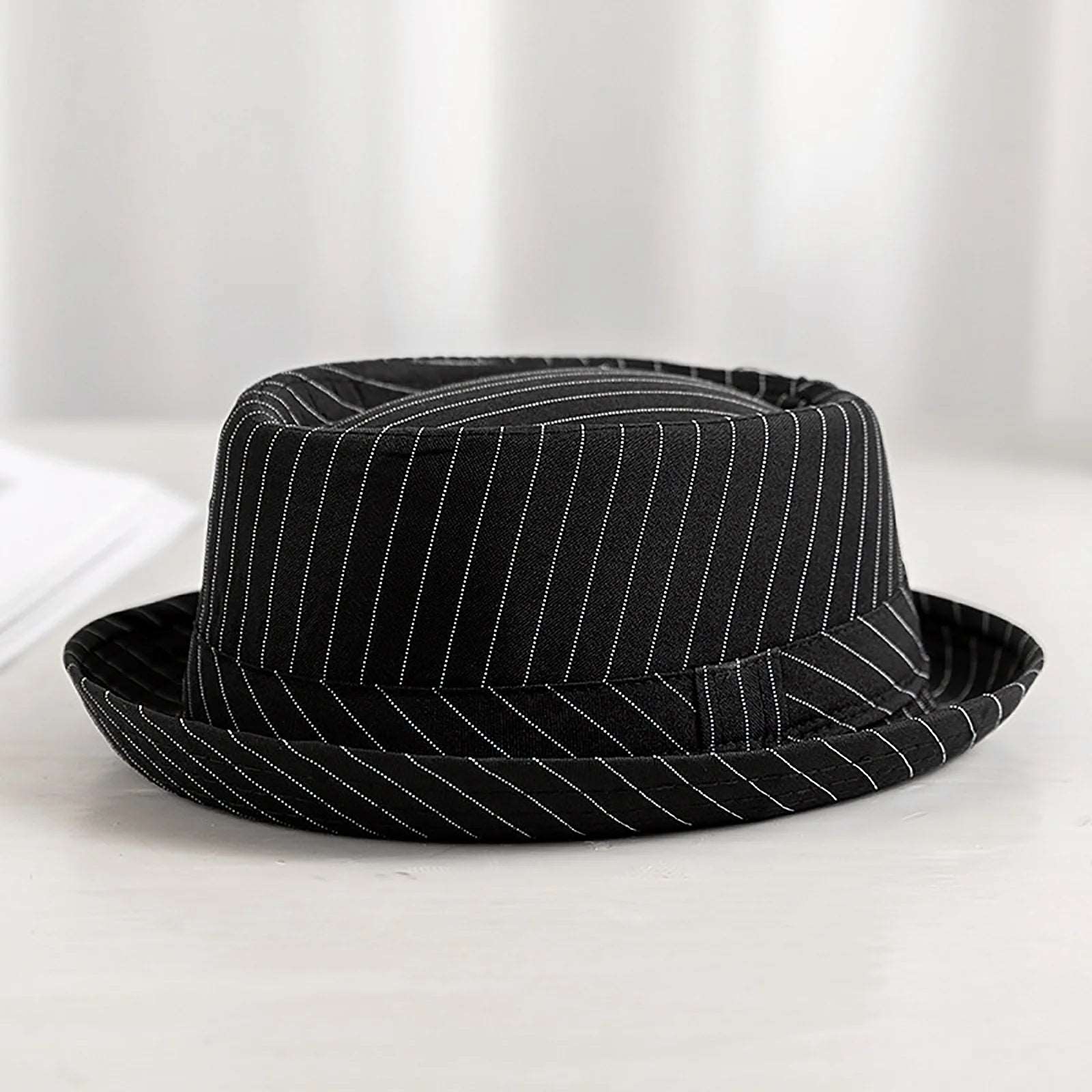 2024 Casual Fashion Men Striped Short Hat Brim Fedoras Classic Neutral Soft Tweed Dress Hat Suitable for Camping and Hiking