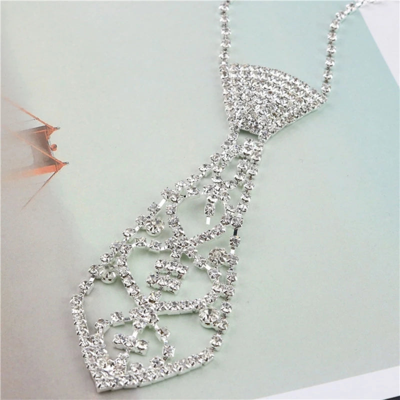 Women Sexy Glitter for rhinestone Necktie with Adjustable Chain Jewelry Necklace