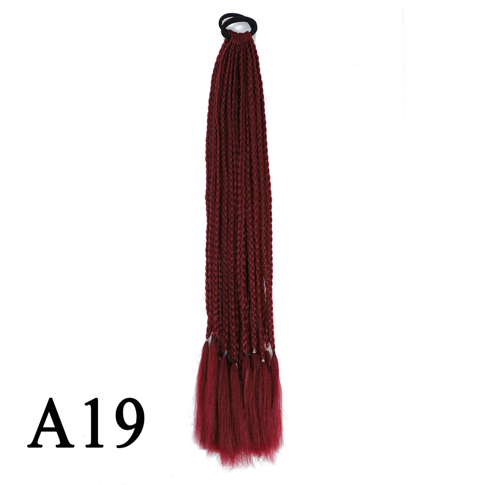 Synthetic 24 Inch Long Colored Box Braids Hair Ponytail With Rubber Bands Rainbow Twist Braided Highlights Ponytail For Women