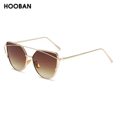 HOOBAN Classic Cat Eye Sunglasses Women Fashion Metal Big Cateye Sun Glasses For Ladies Vintage Mirror Shades Oculos UV400