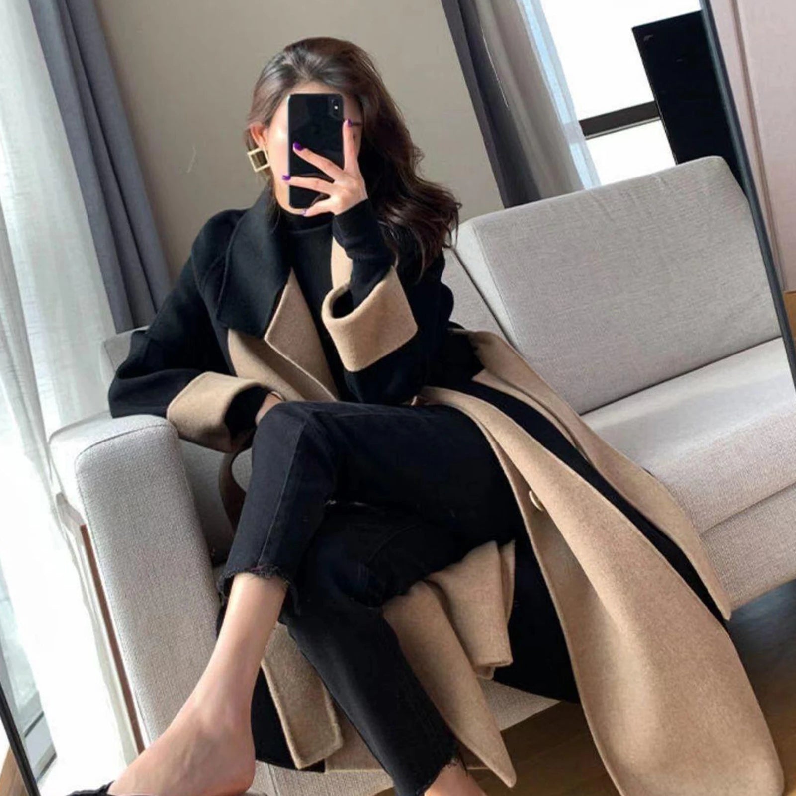 Women Winter Coat Chic Lapel Women Winter Overcoat Outwear Women Winter Overcoat  Elegant Soft Winter Overcoat for Shopping