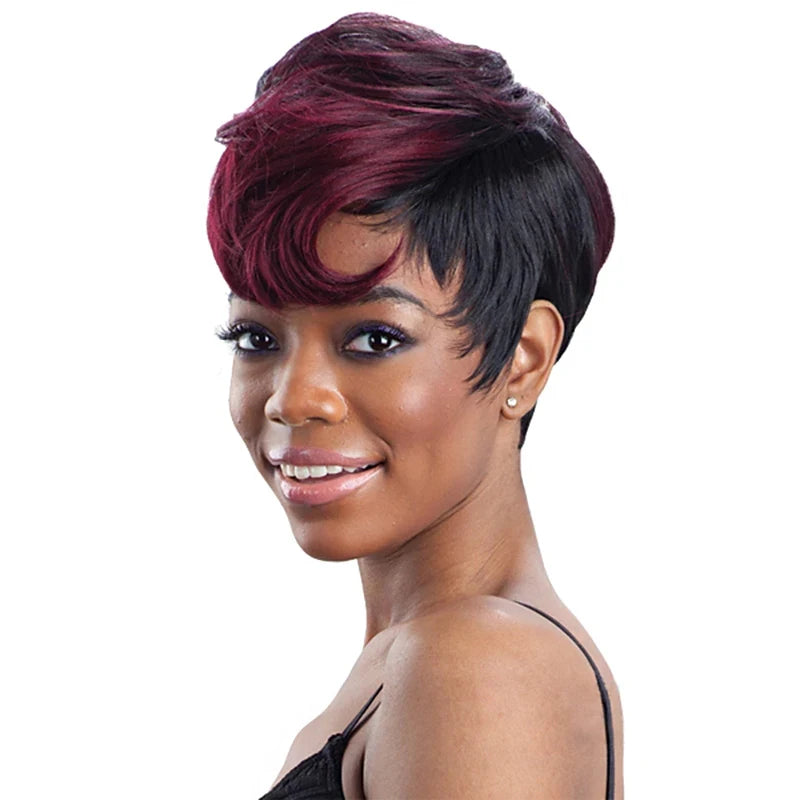 HAIRJOY Synthetic Hair Women Black  Brown Mix Color Wigs  Short Straight Afro Side Party Wig 4 Colors Available