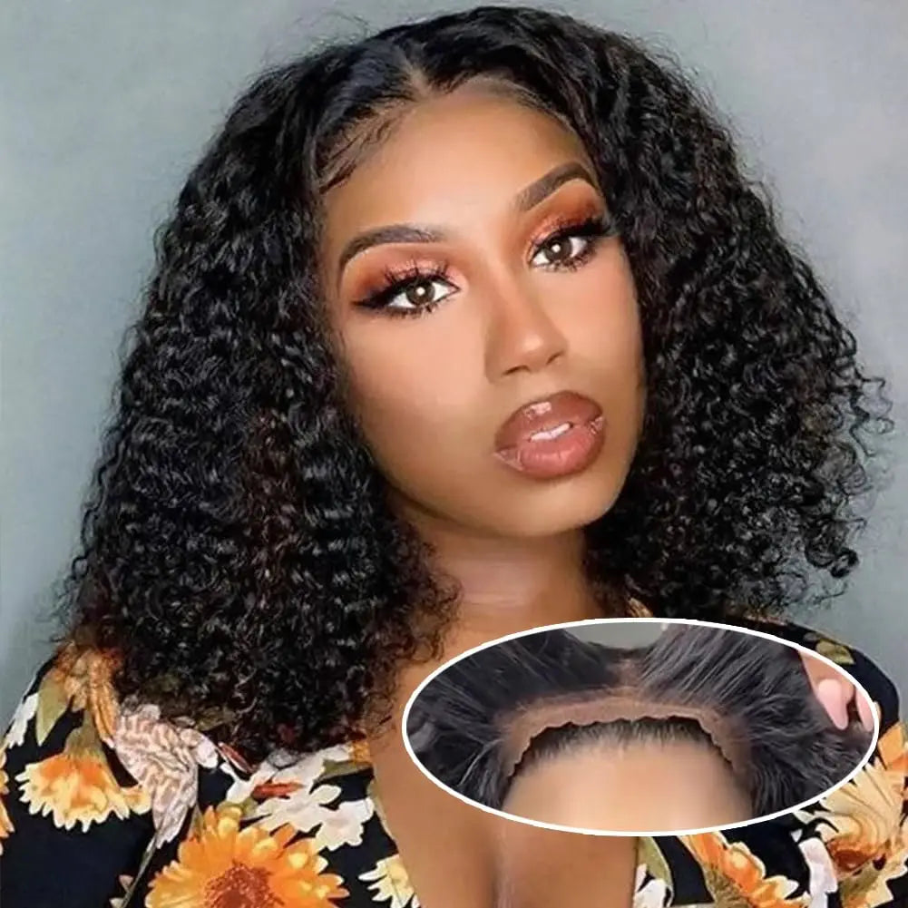 Glueless Wig Human Hair Ready To Wear Deep Wave Frontal Wig Short Curly Bob Wig Human Hair 4x4 13x4 Lace Front Human Hair 180%