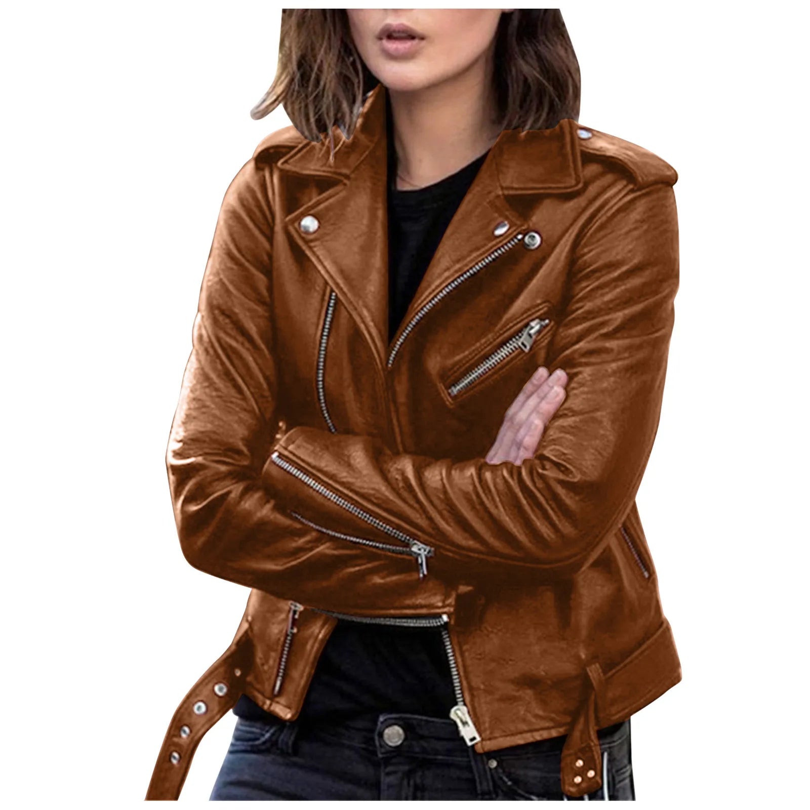 Plus Size 5XL Faux Leather Jacket Women Casual PU Loose Motorcycle Jackets Female Chic Short Jacket Coats Ladies Slim Coats