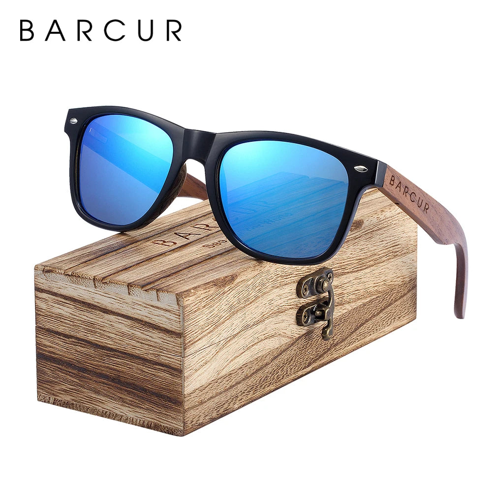 BARCUR Black Sunglasses for Men Sun Glasses Polarized Sunshade Natural Wood Sunglasses Men Eyeglasses Oculos