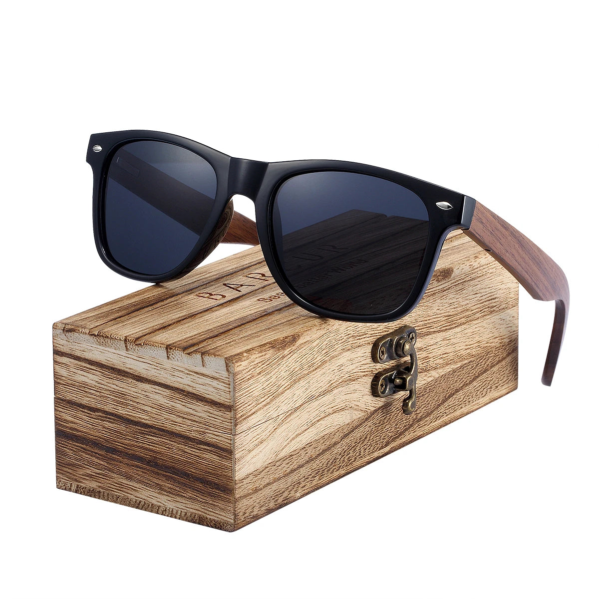 BARCUR Black Sunglasses for Men Sun Glasses Polarized Sunshade Natural Wood Sunglasses Men Eyeglasses Oculos