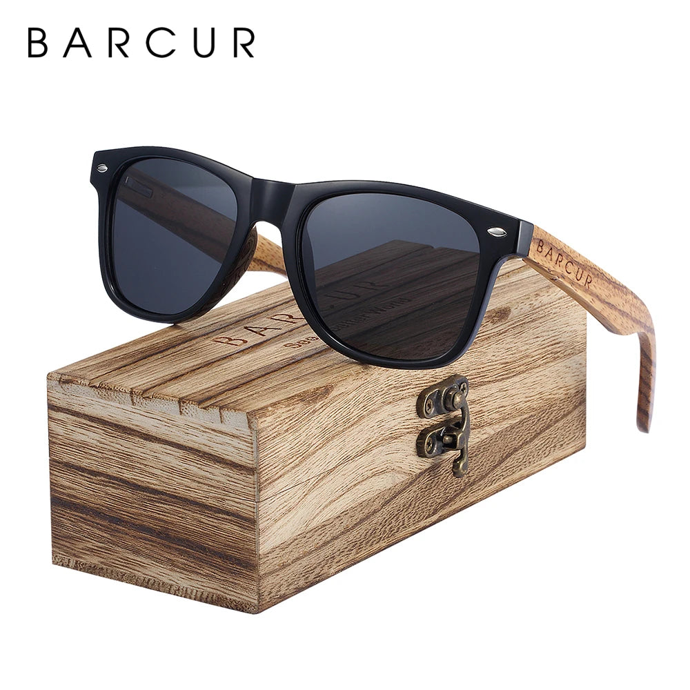 BARCUR Black Sunglasses for Men Sun Glasses Polarized Sunshade Natural Wood Sunglasses Men Eyeglasses Oculos