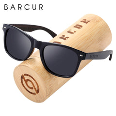 BARCUR Black Sunglasses for Men Sun Glasses Polarized Sunshade Natural Wood Sunglasses Men Eyeglasses Oculos