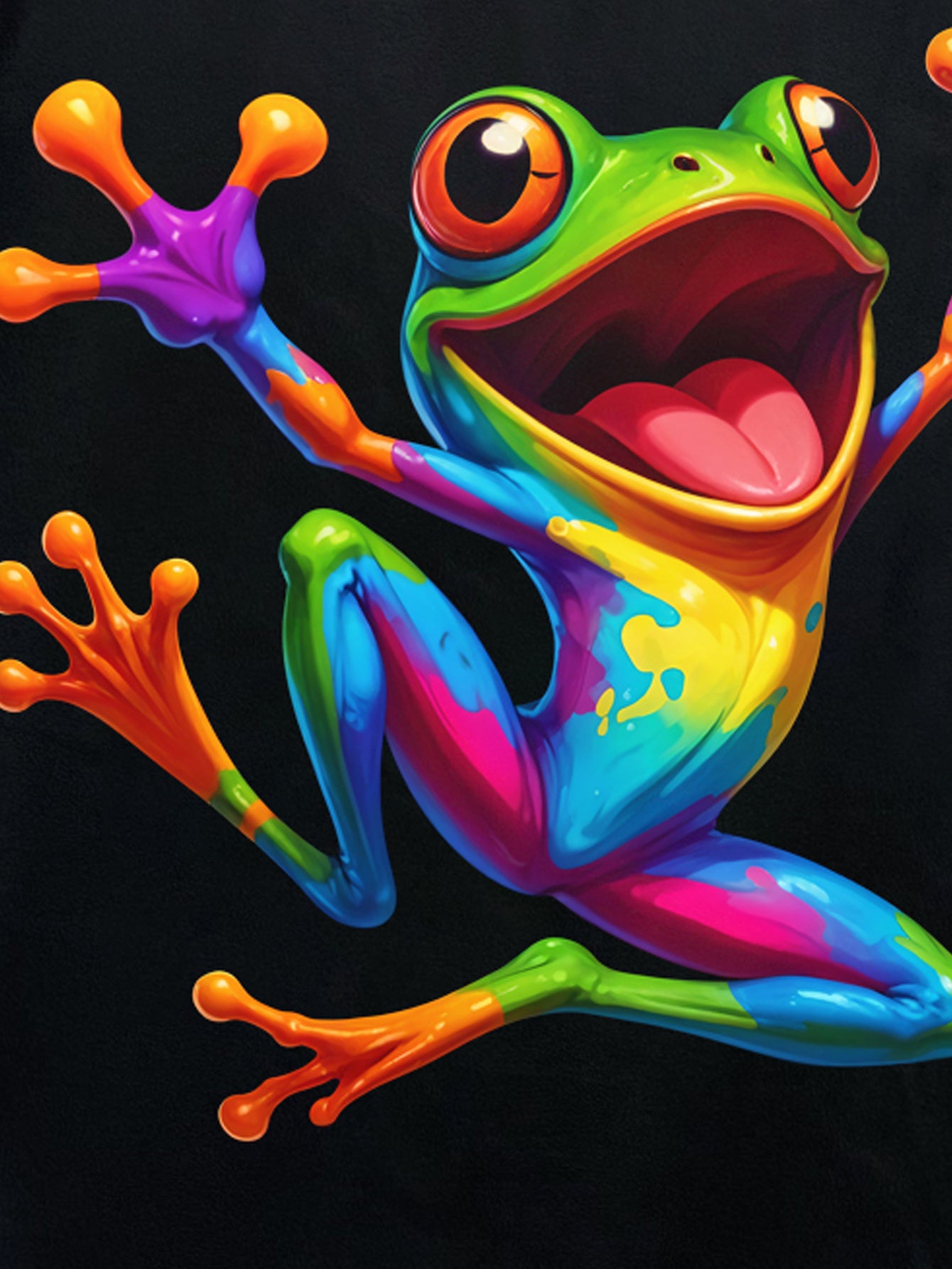 Men's Vitality Tree Frog Pattern T-shirt - Casual Round Neck Short Sleeve, Breathable Polyester Fiber Summer Top