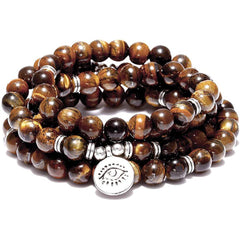 Pulsera de piedra de ojo de tigre de Amazon, collar con 108 cuentas de Buda y pulsera de loto