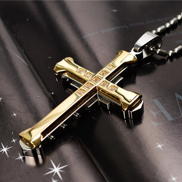 Cross Pendant Silver Gold Black Stainless Steel