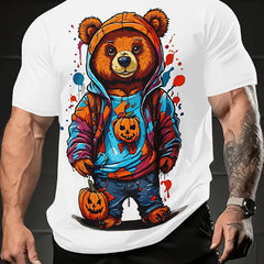 2024 Summer Trendy Men's T-shirt - Cool Bear Pattern, Soft Polyester Fiber, Round Neck Short Sleeve, Street Style