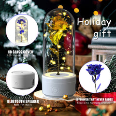 Luz LED creativa 2 en 1 con forma de rosa y altavoz Bluetooth, regalo de San Valentín, adorno de luz nocturna luminosa con forma de rosa en cubierta de vidrio