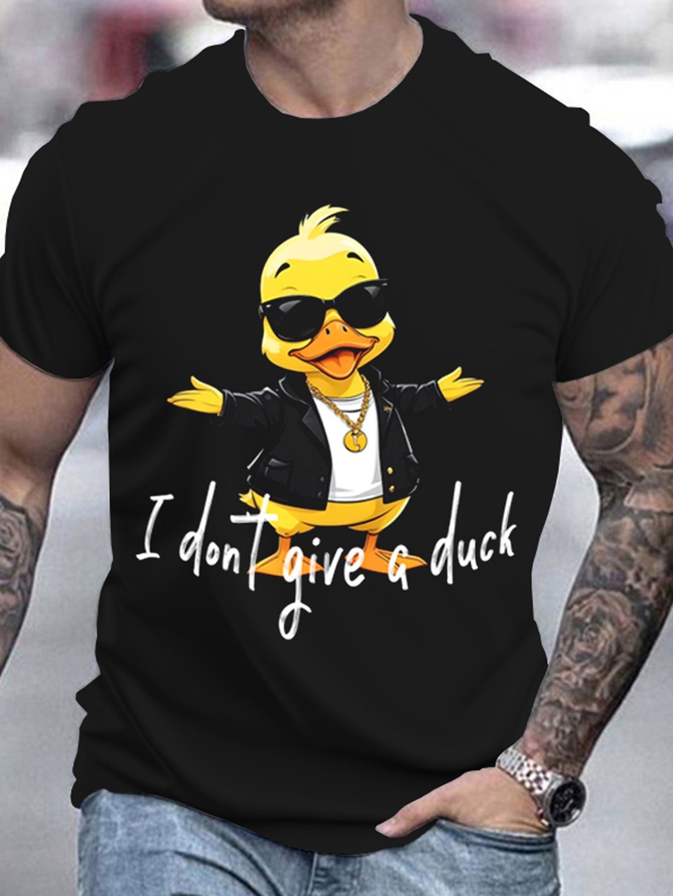 Men's Round Neck T-shirt, Printed With 'I Don't Care About Ducks' Pattern